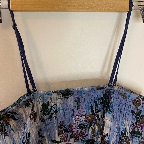 Free People Y2K Silk Smocked Butterfly Handkerchief Hem Tropical Top - Picture 8 of 9